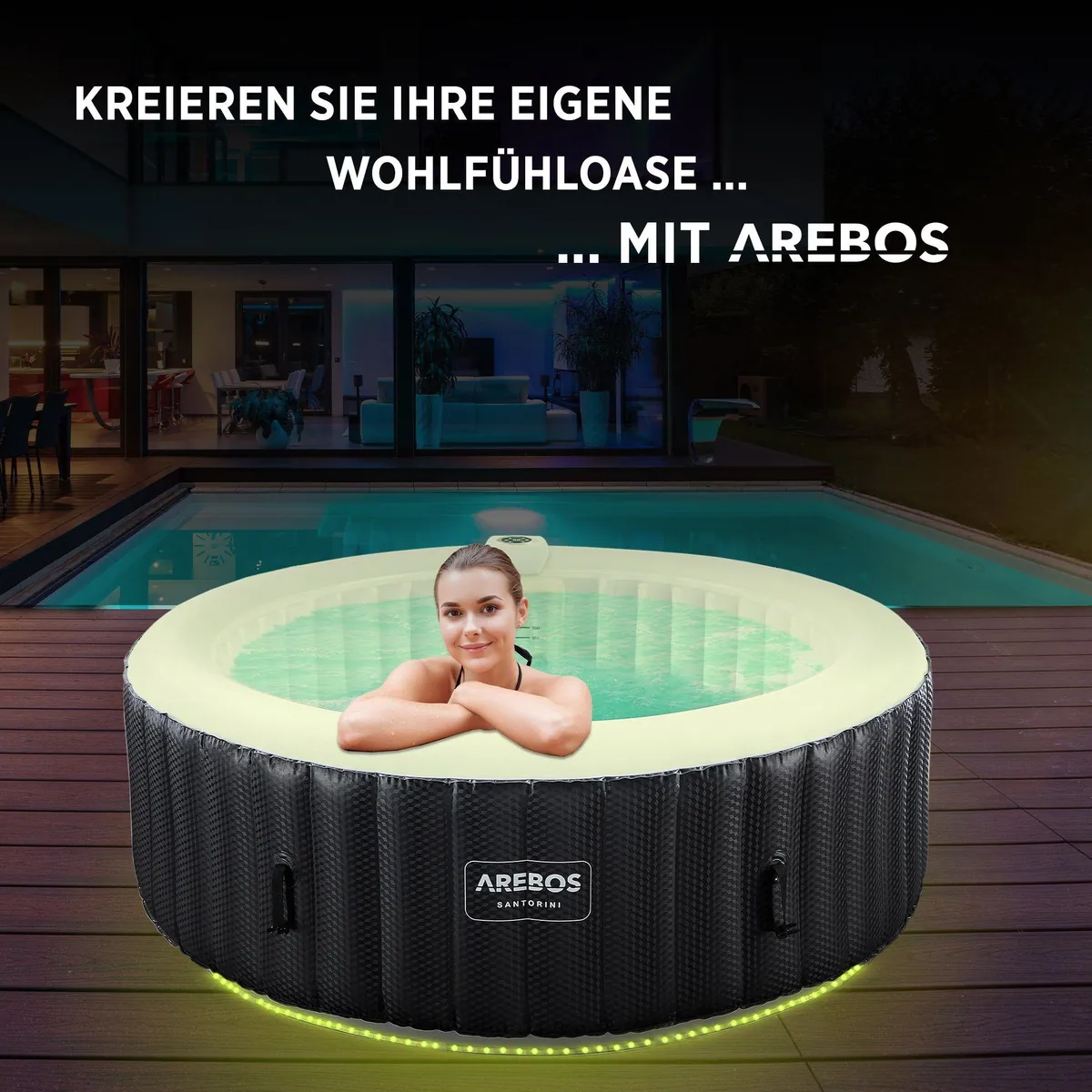 Arebos Whirlpool AR-HE-SPA6RLH, aufblasbar, für 6 Personen, mit LED Beleuchtung 2
