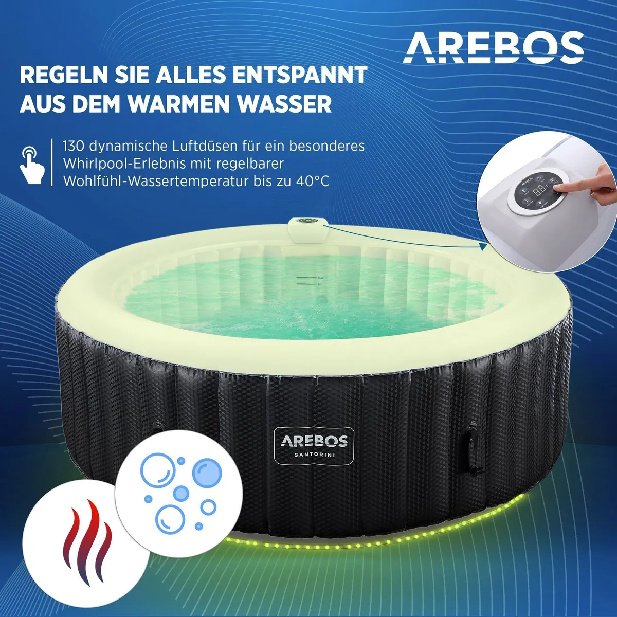 Arebos Whirlpool AR-HE-SPA6RLH, aufblasbar, für 6 Personen, mit LED Beleuchtung 3