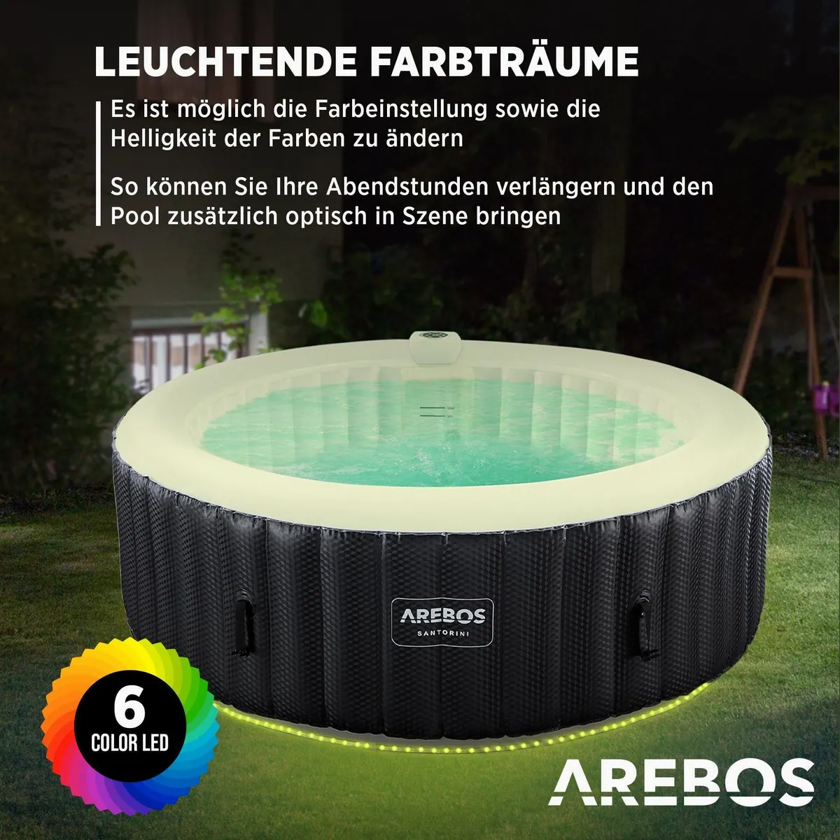 Arebos Whirlpool AR-HE-SPA6RLH, aufblasbar, für 6 Personen, mit LED Beleuchtung 4