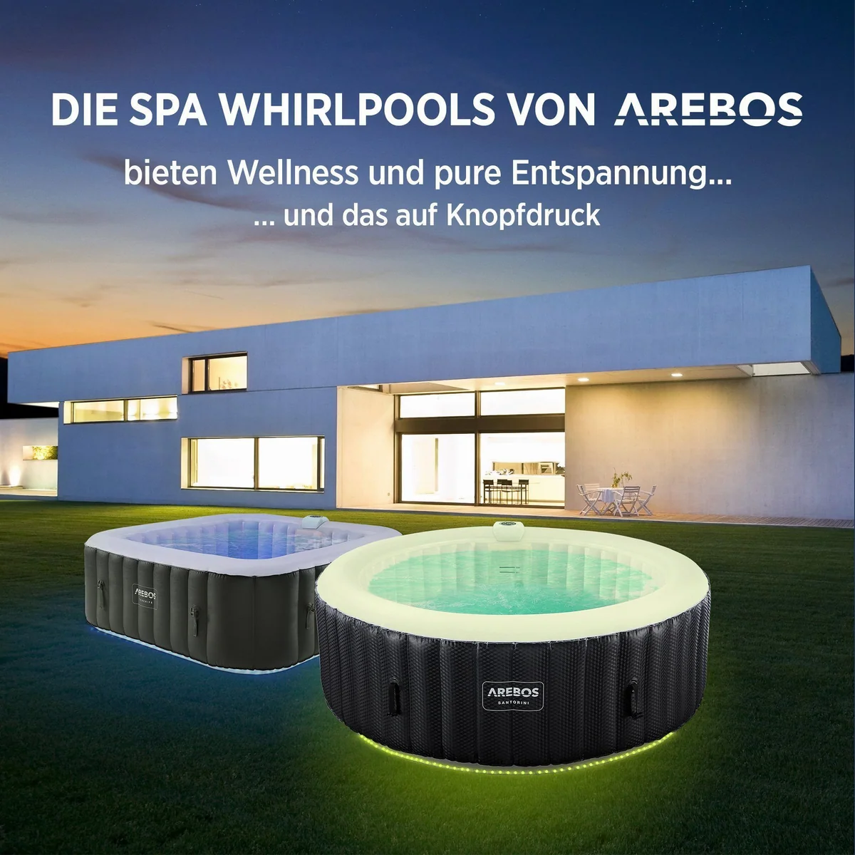 Arebos Whirlpool AR-HE-SPA6RLH, aufblasbar, für 6 Personen, mit LED Beleuchtung 5