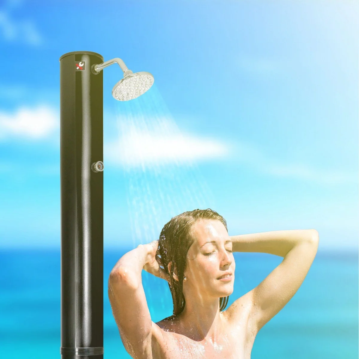 Arebos Solardusche 40 Liter, 220 cm, inkl. Abdeckhaube, bis 60°C 2