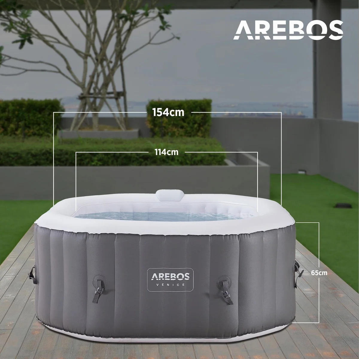 Arebos Aufblasbarer Whirlpool, 154x154 cm, für 4 Personen, selbstaufblasend 4