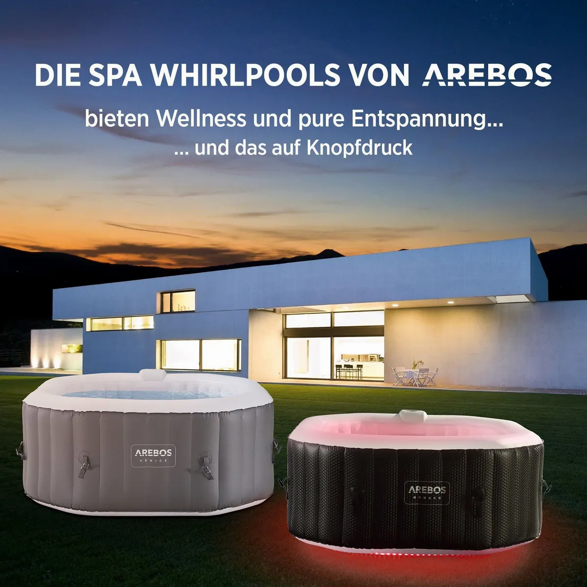 Arebos Aufblasbarer Whirlpool, 154x154 cm, für 4 Personen, selbstaufblasend 5