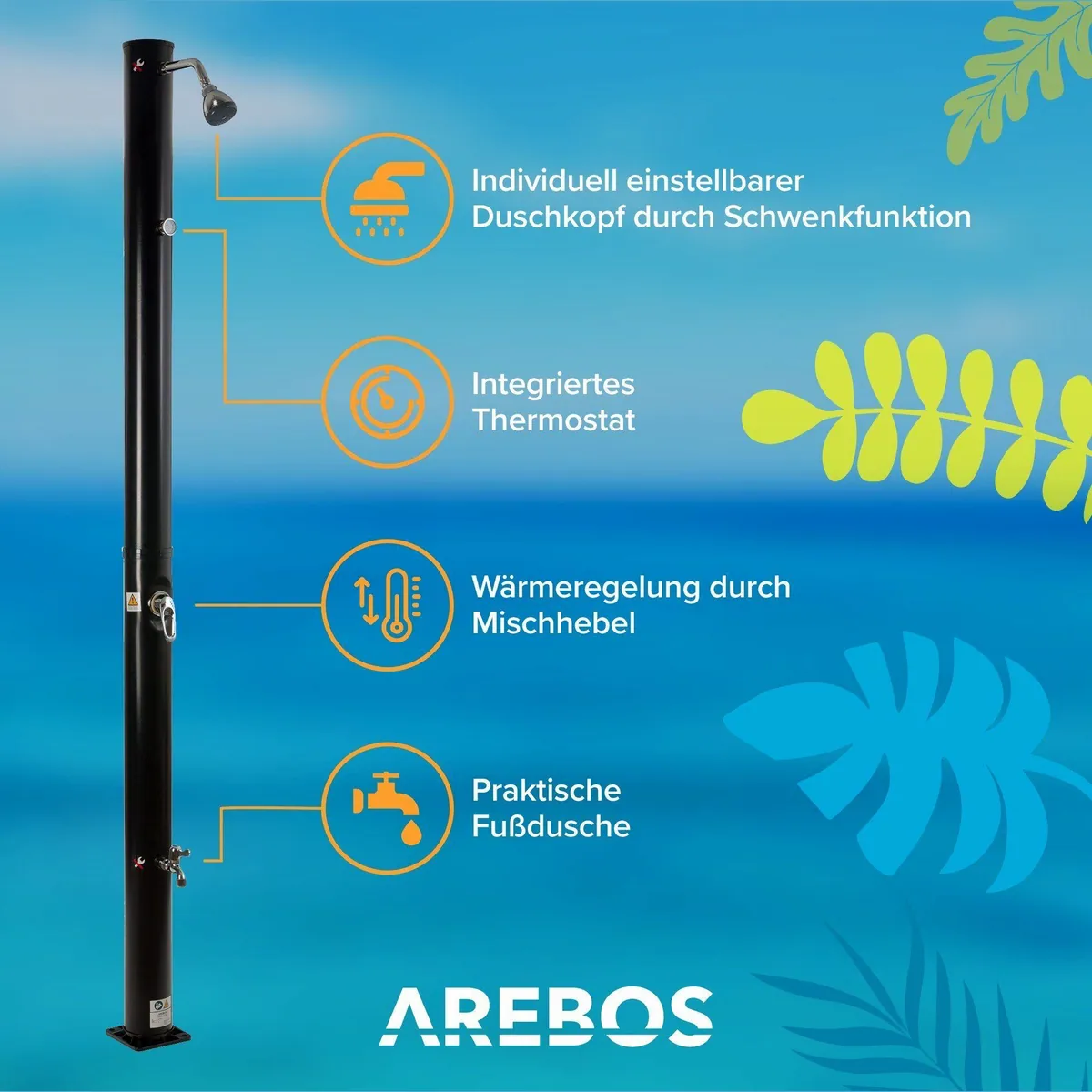 Arebos Solardusche 20 Liter, integriertes Thermometer & Fußdusche 3