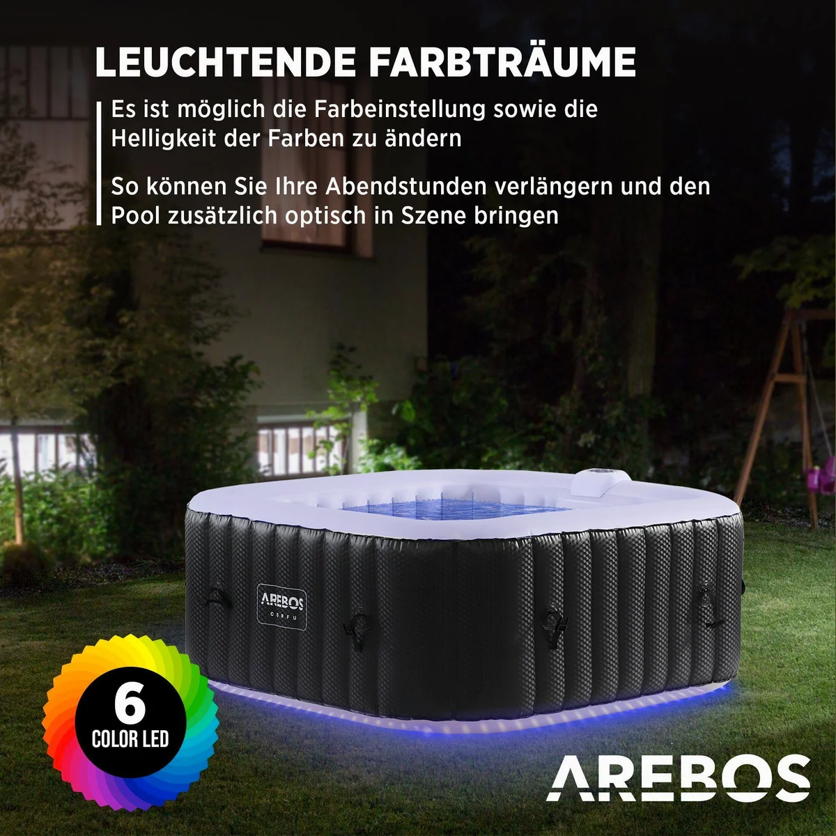 Arebos Whirlpool 154 x 154 cm, LED-Beleuchtung, 4 Personen, 100 Massagedüsen 4
