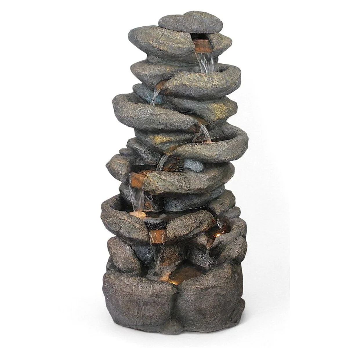 Arnusa Gartenbrunnen BK902, großer Wasserfall mit LED-Beleuchtung, 100 cm hoch — realistische Stein-Optik, Komplett-Set 2