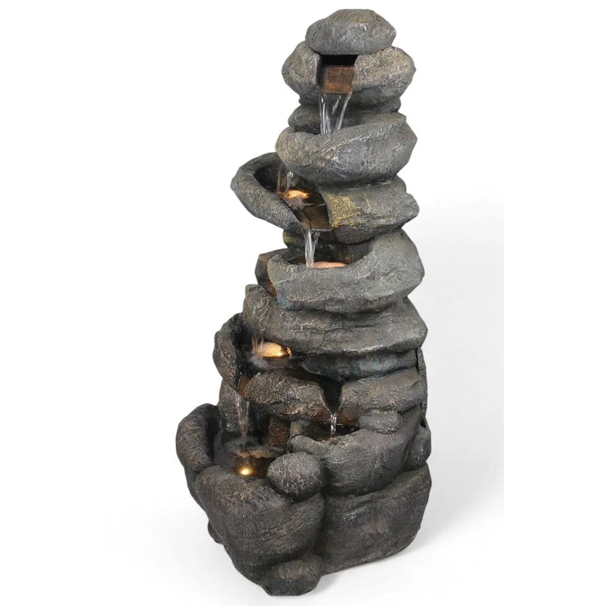 Arnusa Gartenbrunnen BK902, großer Wasserfall mit LED-Beleuchtung, 100 cm hoch — realistische Stein-Optik, Komplett-Set 3