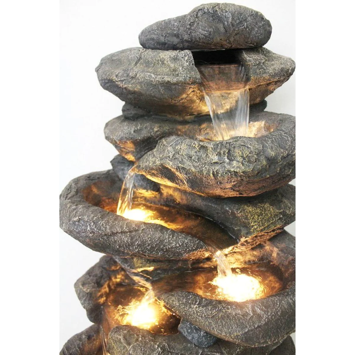 Arnusa Gartenbrunnen BK902, großer Wasserfall mit LED-Beleuchtung, 100 cm hoch — realistische Stein-Optik, Komplett-Set 4