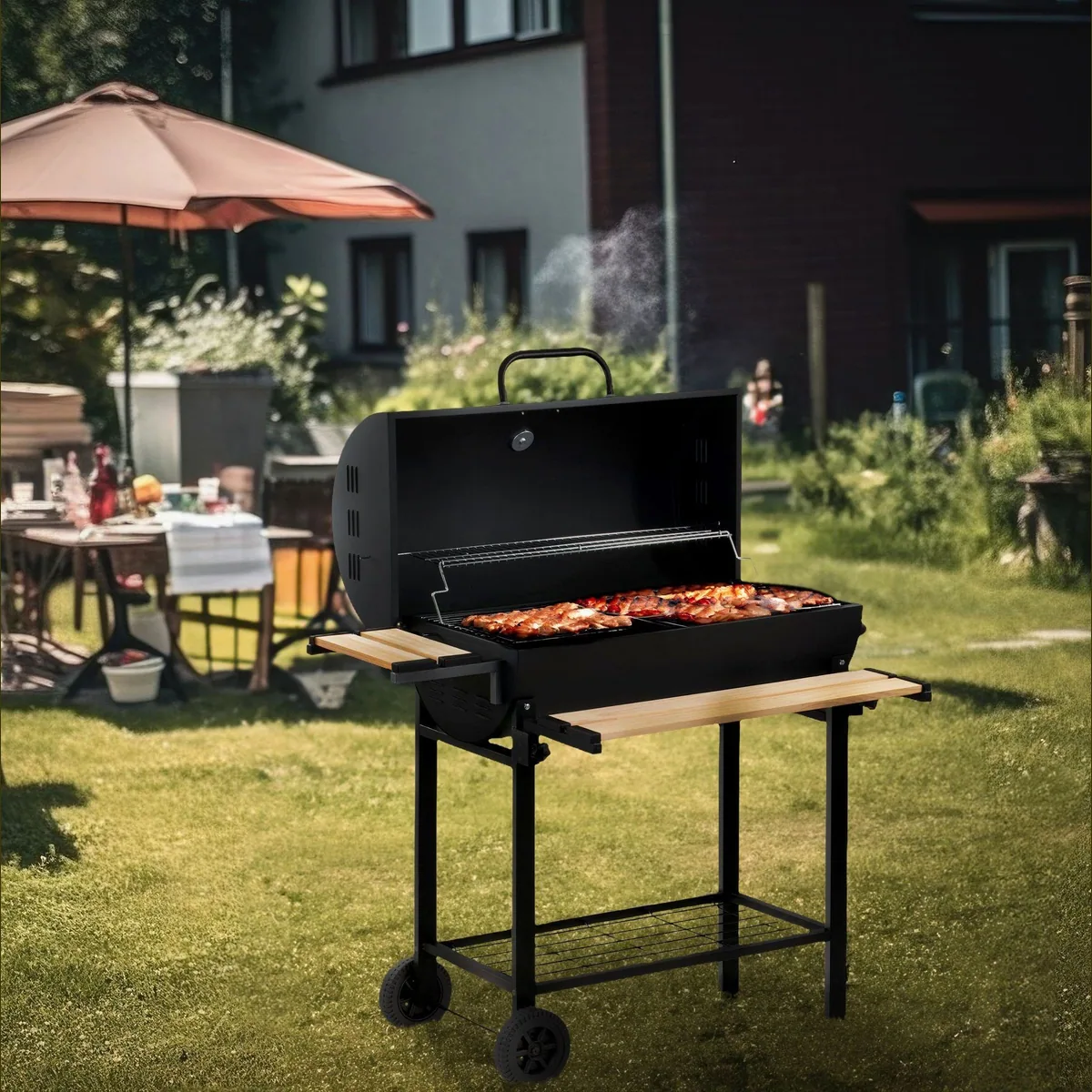 BBQ-Toro Holzkohlegrill Grillwagen, vielseitig und fahrbar, inkl. Thermometer 2