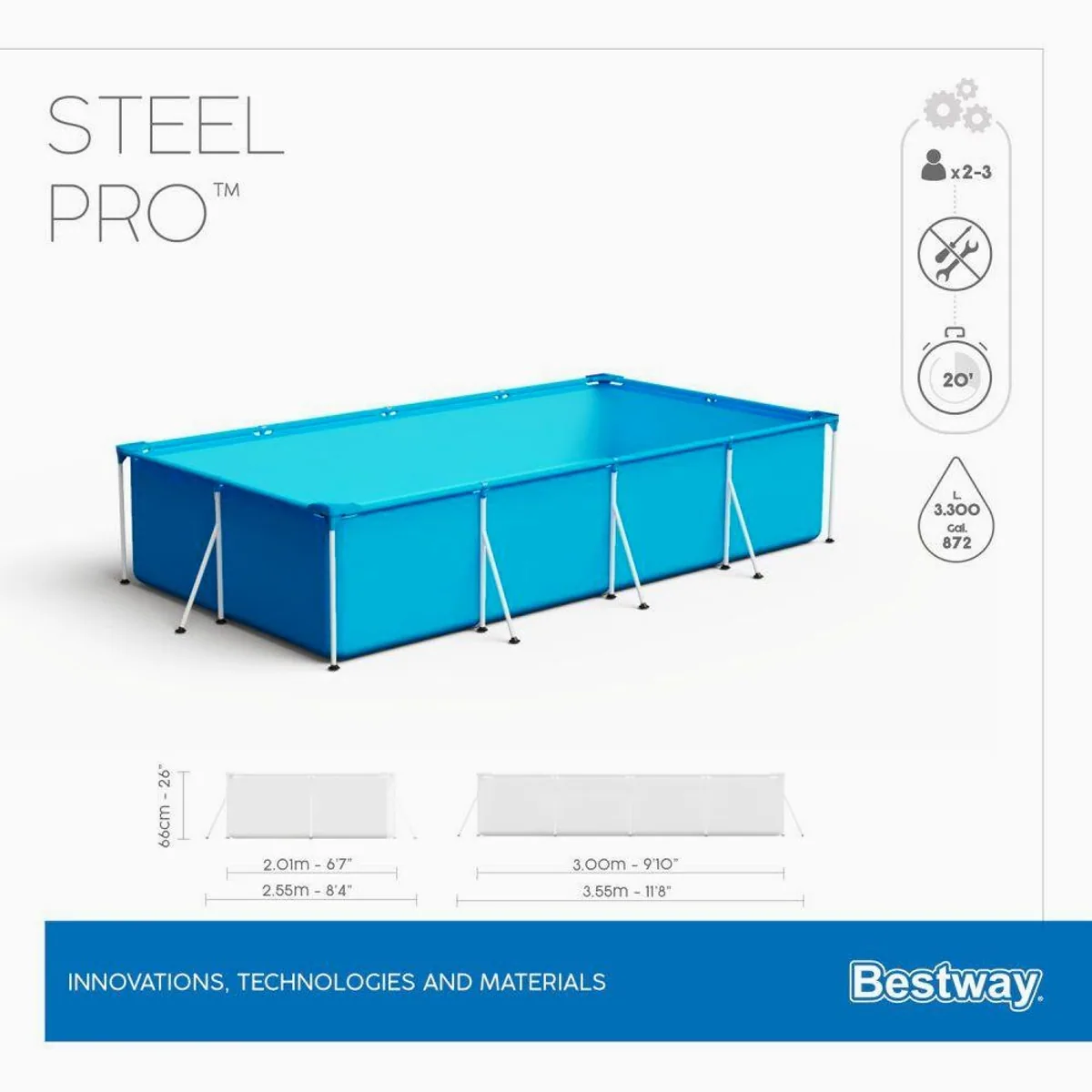 Bestway Steel Pro Frame Pool, 300 x 201 x 66 cm, robust und stabil 2