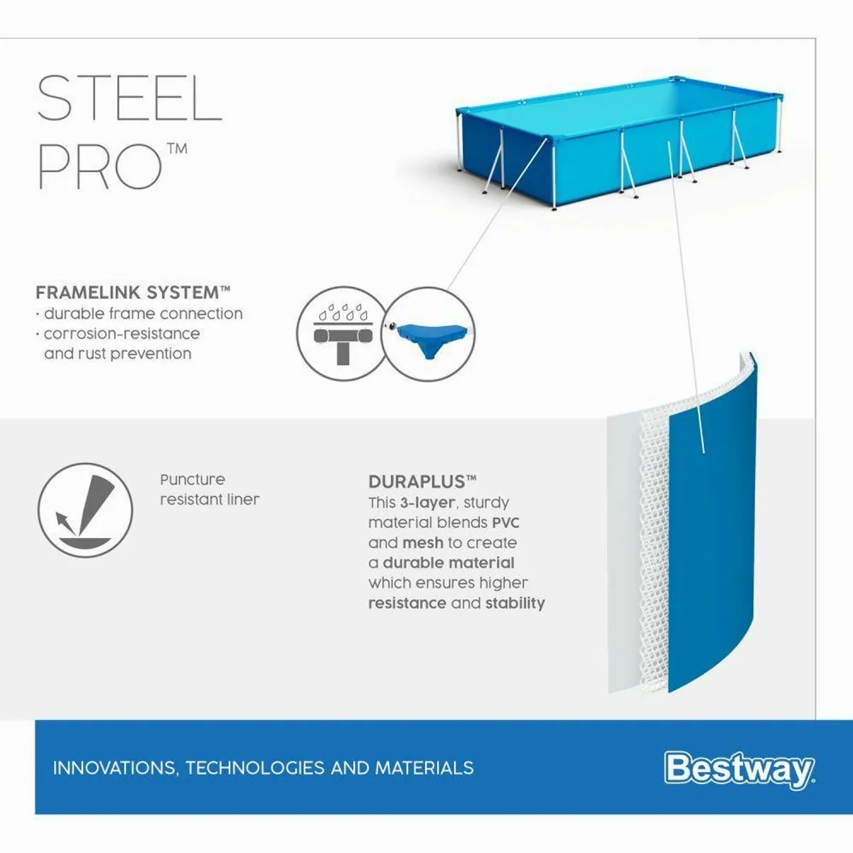 Bestway Steel Pro Frame Pool, 300 x 201 x 66 cm, robust und stabil 3