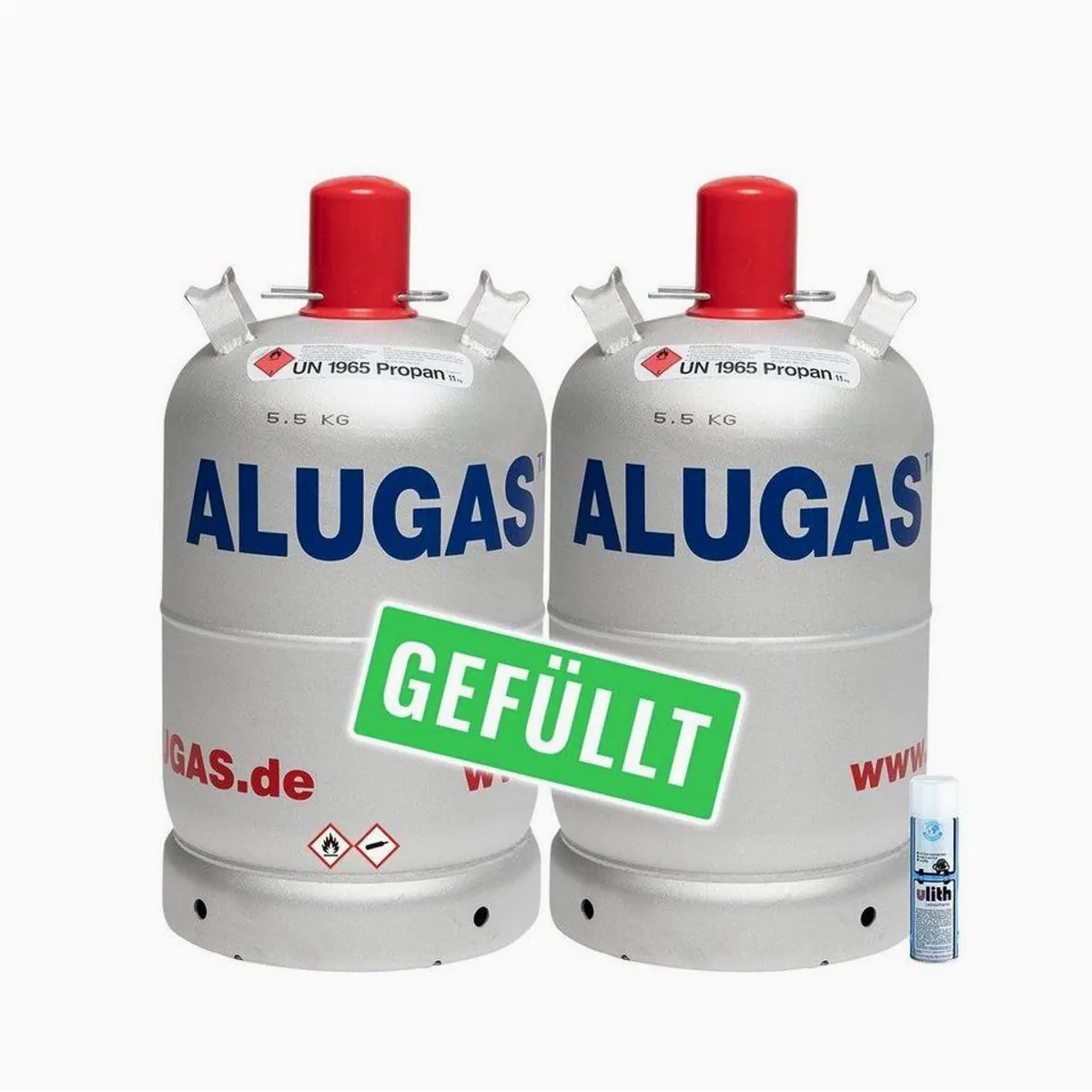 BlueCraft 11kg Alu Propangasflasche, leicht & leistungsstark — inkl. Lecksuchspray