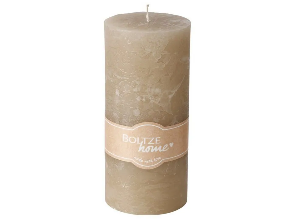 BOLTZE Duftkerze Casual Stumpenkerze beige, harmonischer Duft, elegantes Design, 15 cm hoch