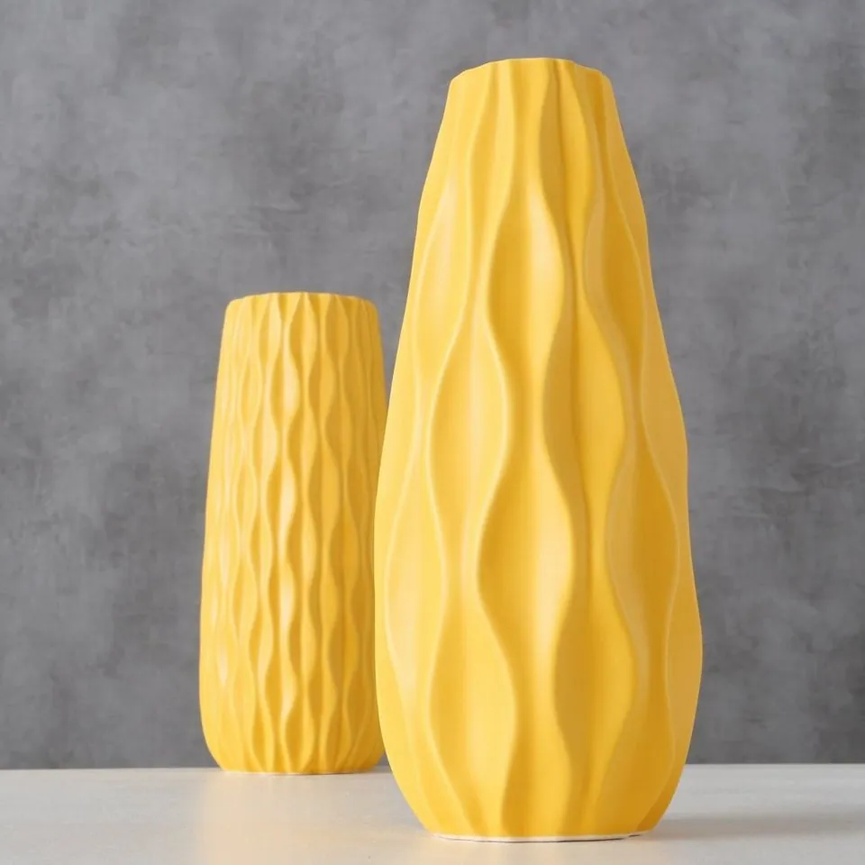 BOLTZE Vase Luana 2er Set, Steingut, matt, gelb — stilvoll, modern, vielseitig