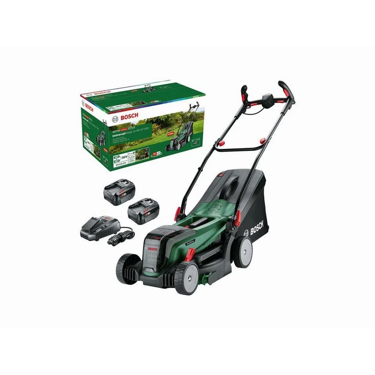 Bosch Home & Garden UniversalRotak Akkurasenmäher, bürstenloser Motor, Ergoflex-Griffe