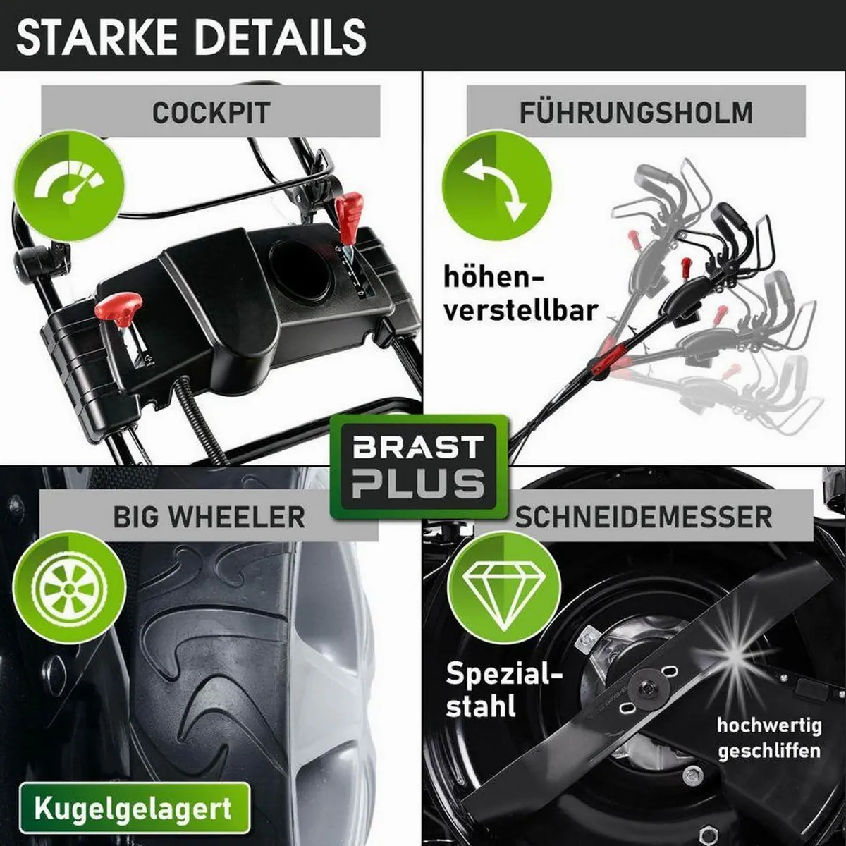 BRAST Benzinrasenmäher 46cm, 3,5kW Elektrostart, 4in1 Funktion 5