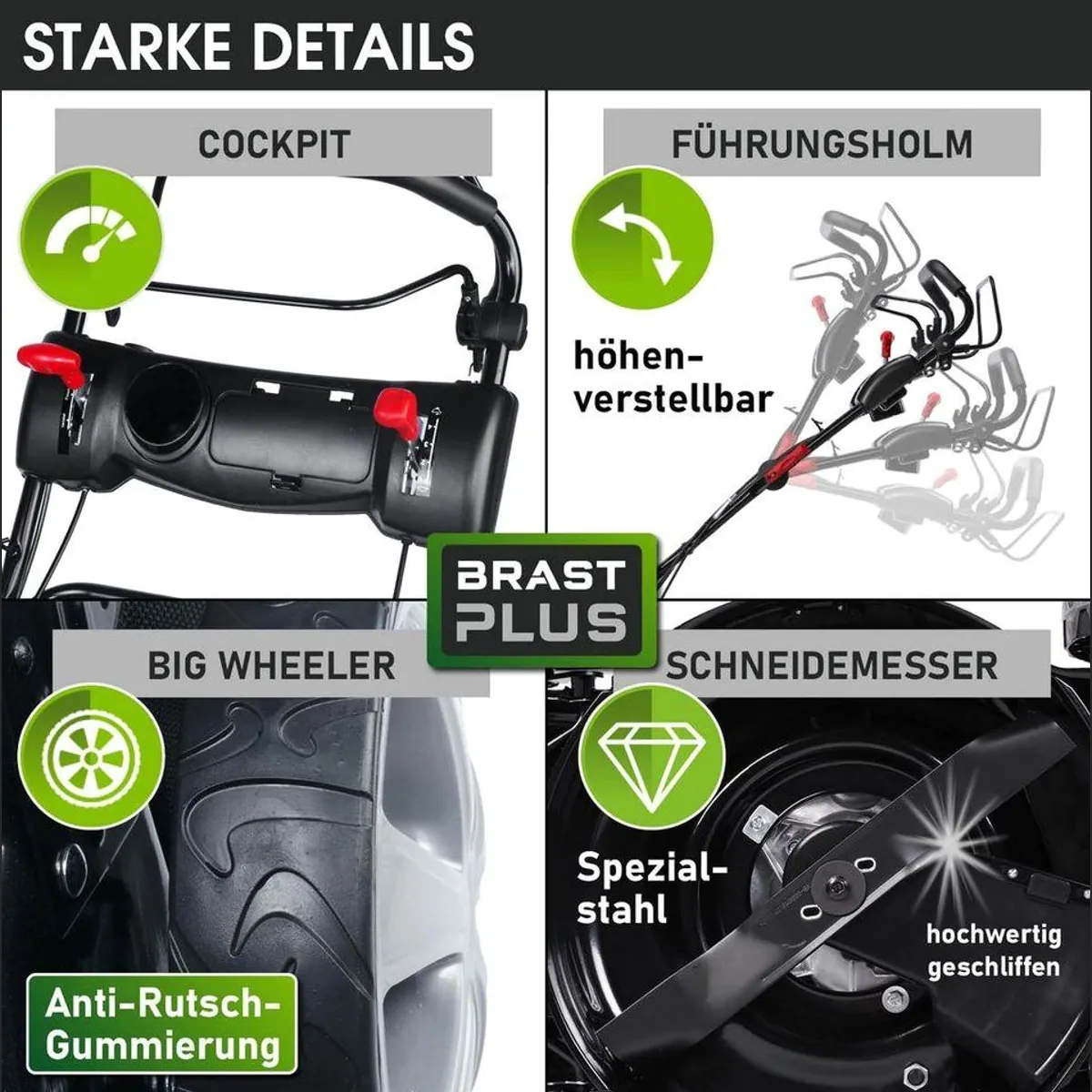 BRAST Trike Rasenmäher, 5,2 kW Motor, 53 cm Schnittbreite, 4in1-Funktion 5