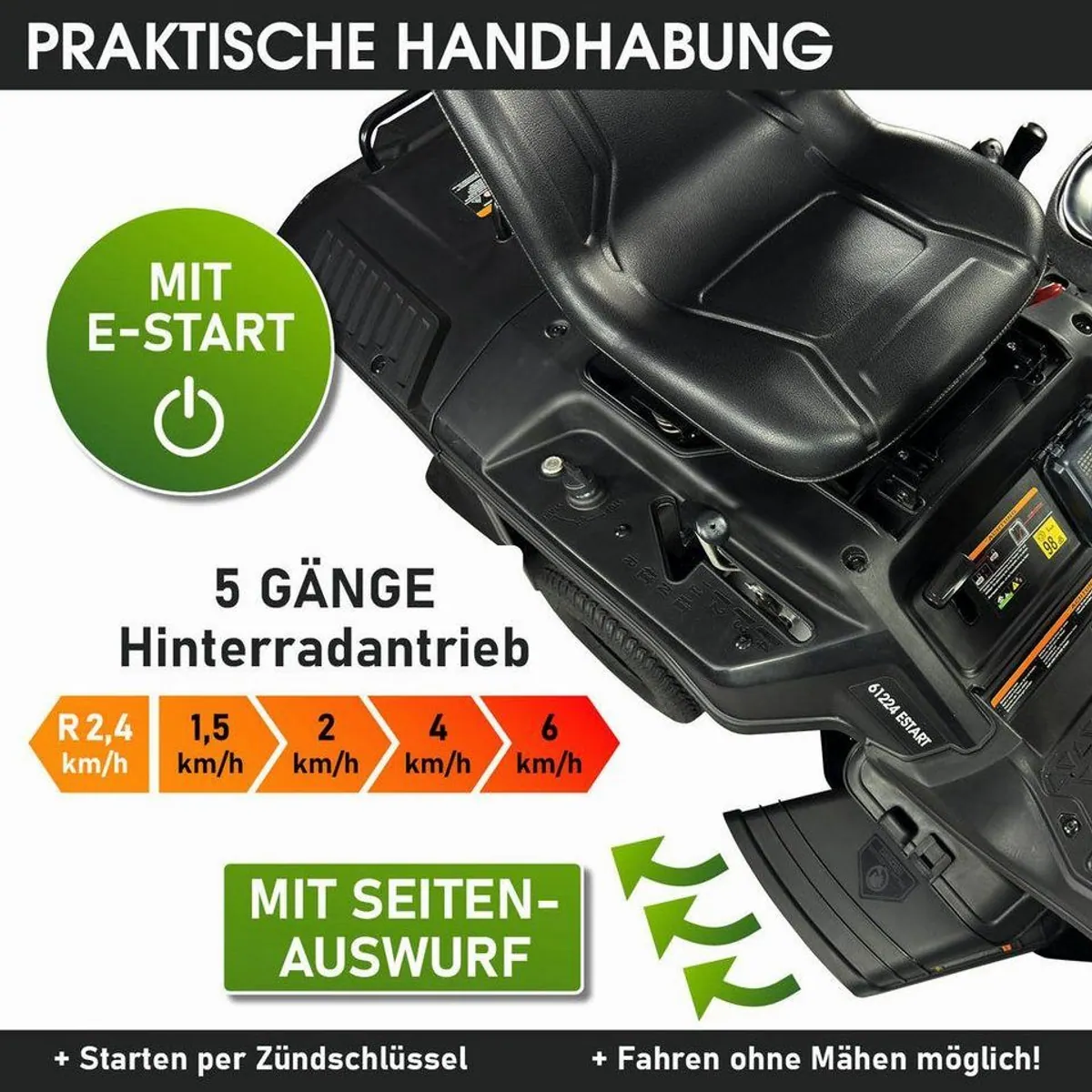 BRAST Rasentraktor Aufsitzmäher, 5,15 kW, Elektrostart, 61 cm Schnittbreite 4