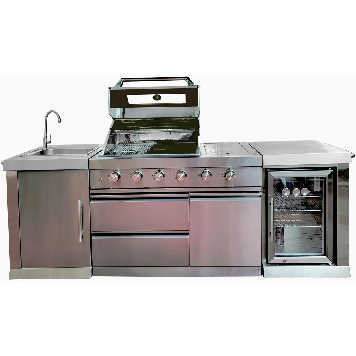 Buschbeck Oxford Gasgrill, 4 Edelstahlbrenner, integriertes Spülbecken, Kühlschrank 3