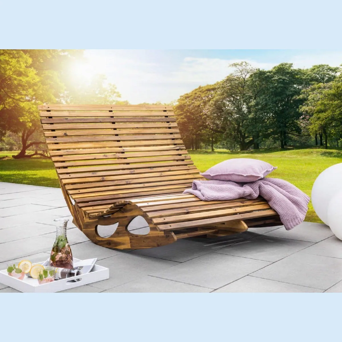 CHILLROI Doppelschwungliege XXL, ergonomisch, Wippfunktion, Akazienholz 2