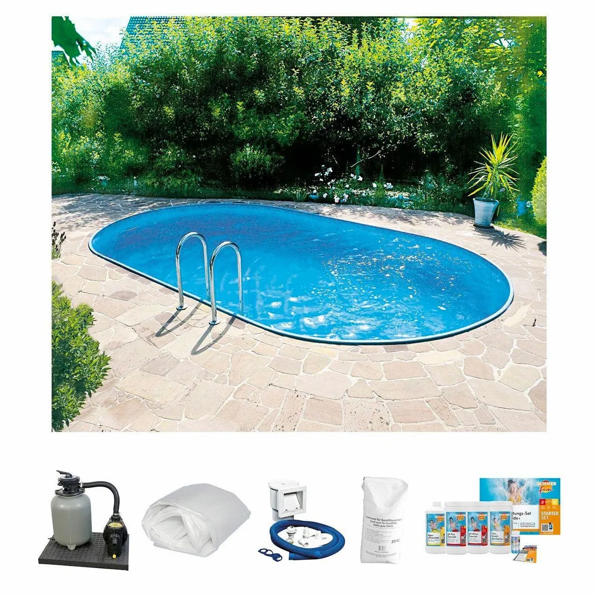 Clear Pool Ovalpool Set, 490x300x120 cm, inkl. Zubehör und Filteranlage