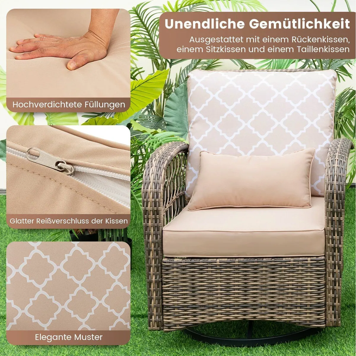 COSTWAY Balkonset, 3-teilig mit Tisch & 2 Schaukelstühlen, drehbar & ergonomisch 5