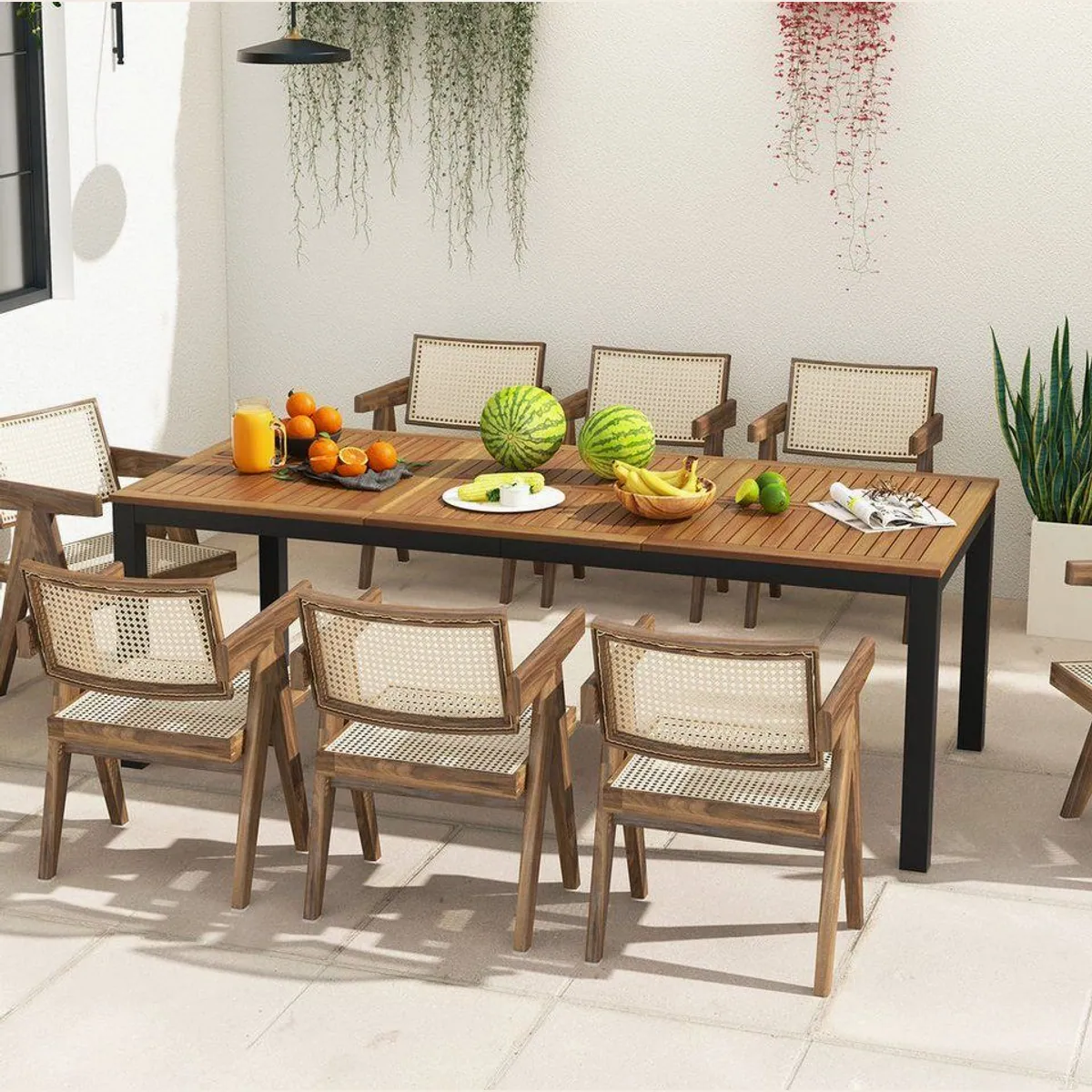 COSTWAY Gartentisch Akazienholz, für 8 Personen, mit Schirmloch 200 cm 2