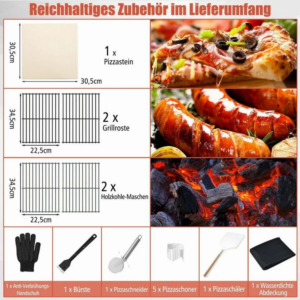 COSTWAY Pizzaofen, Holzofen für Outdoor, schnelles Vorheizen & umfangreiches Zubehör 4