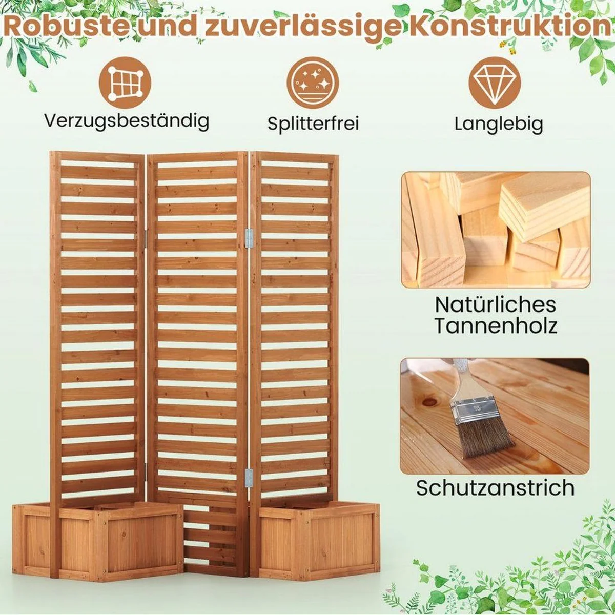 COSTWAY Paravent mit Pflanzkästen, stabil & flexibel, 3-teilig 2