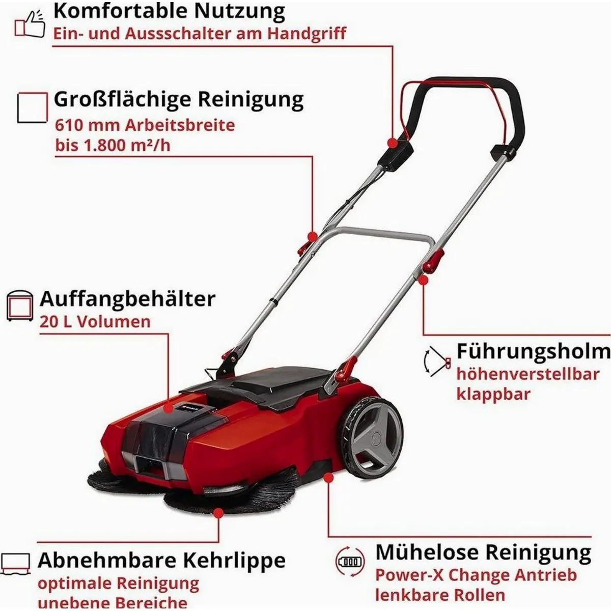 Einhell TE-SW 18/610 Akku-Kehrmaschine, starke Leistung, flexibles Design, einfache Handhabung 4