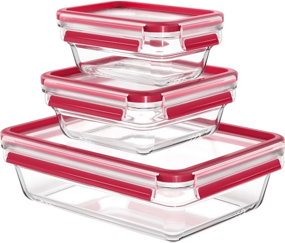 Emsa Frischhaltedose Clip & Close Glas, 3-tlg. Set, vielseitig einsetzbar