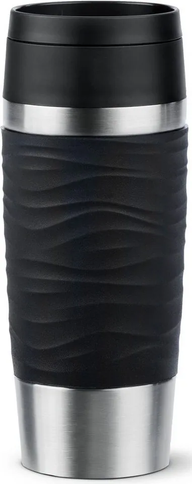 Emsa Travel Mug Classic Wave, 100% dicht, Edelstahl, spülmaschinenfest, 360°-Trinköffnung