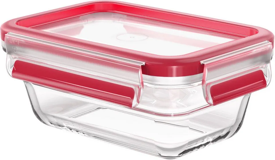 Emsa Clip & Close Aufbewahrungsbecher, Glas, 0,45 Liter, rechteckig, stapelbar
