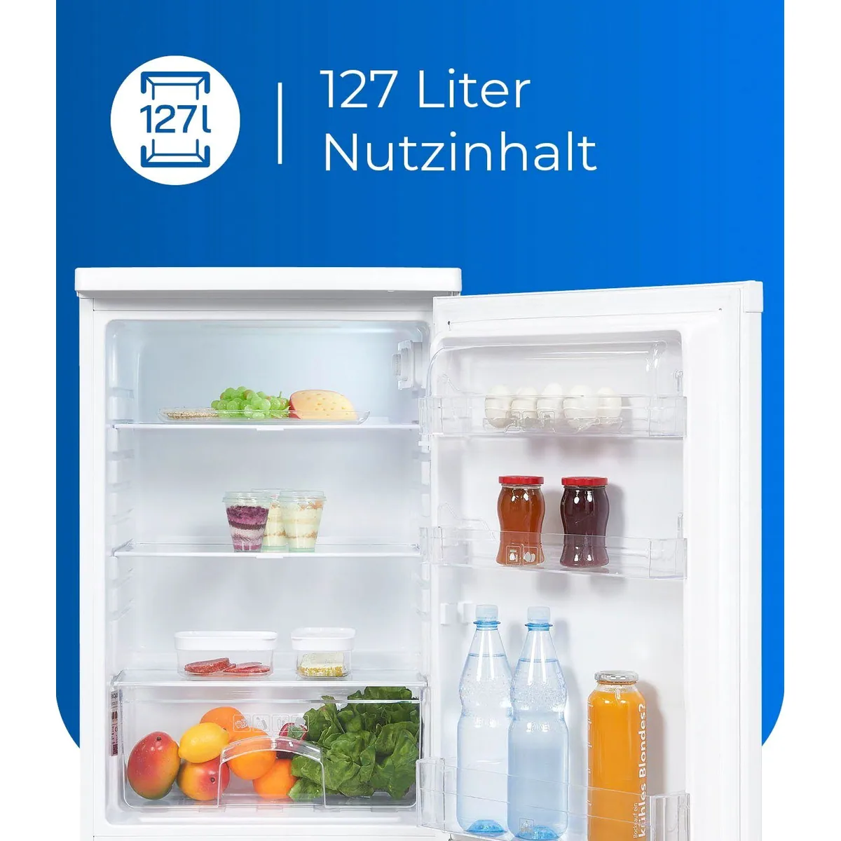 exquisit KS16-V-040E Kühlschrank, 85 cm hoch, 3 höhenverstellbare Ablagen, LED-Beleuchtung 5