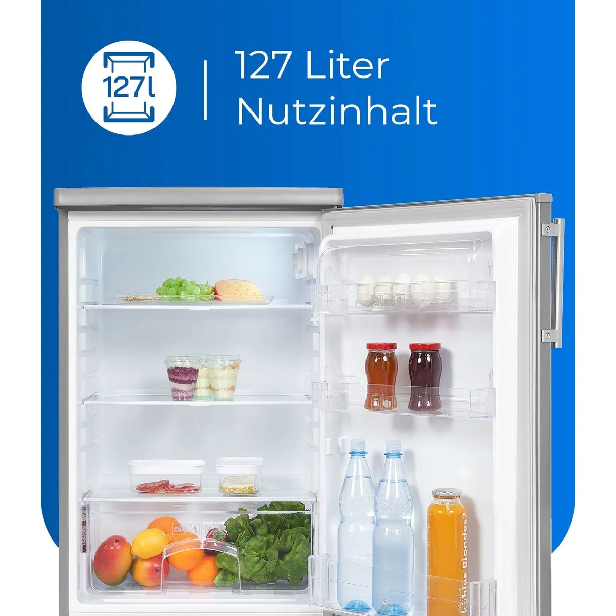 exquisit KS16-V-H-040E inoxlook Kühlschrank, 85,5 cm hoch, 55 cm breit, LED-Beleuchtung 5