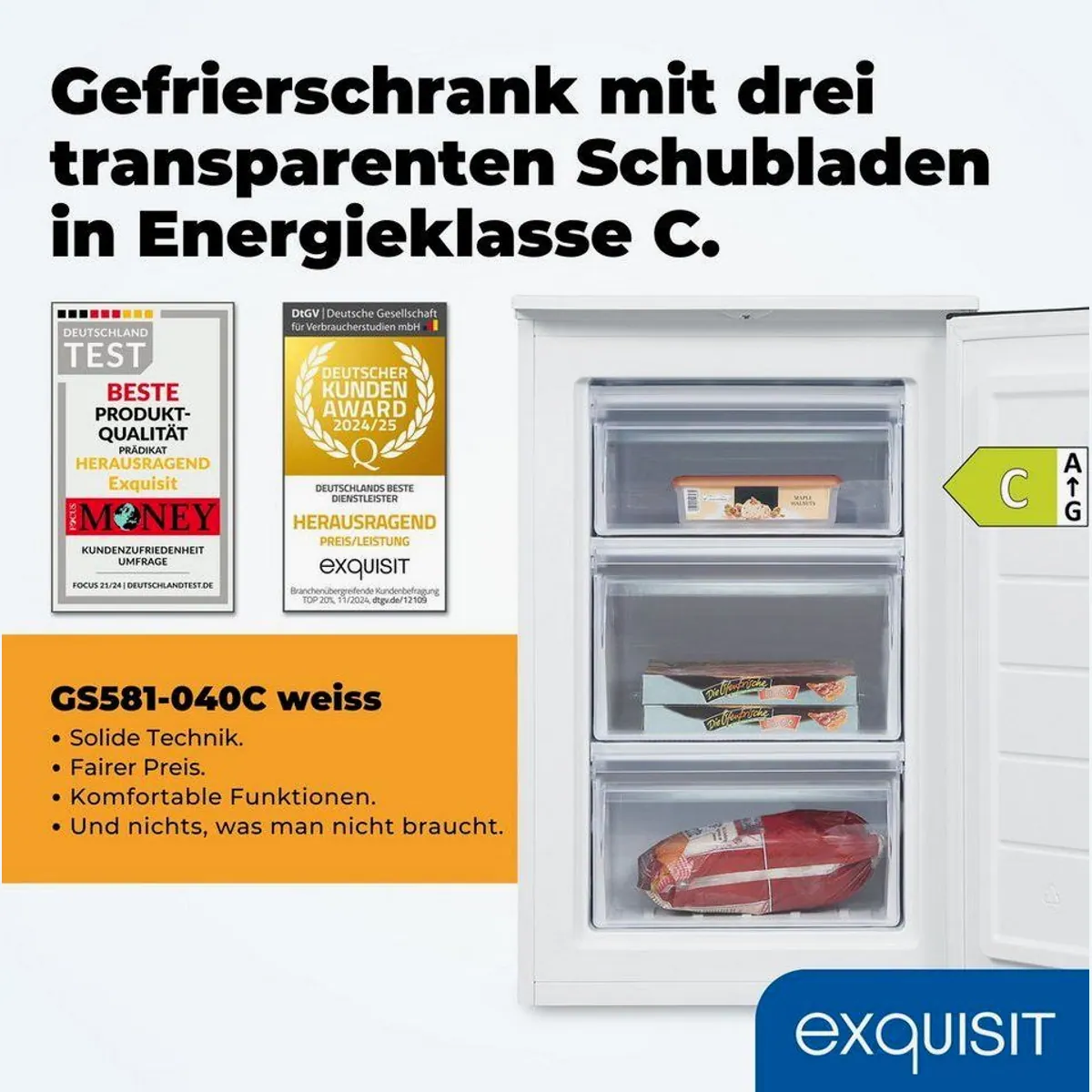 exquisit GS581-040C Gefrierschrank, 87 Liter, 4-Sterne-Gefrieren, leise 40 dB 2