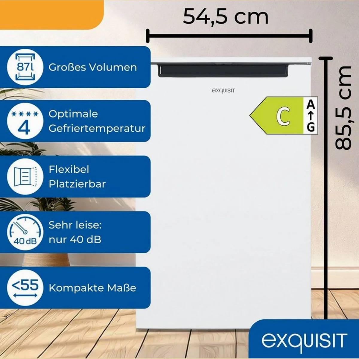 exquisit GS581-040C Gefrierschrank, 87 Liter, 4-Sterne-Gefrieren, leise 40 dB 3