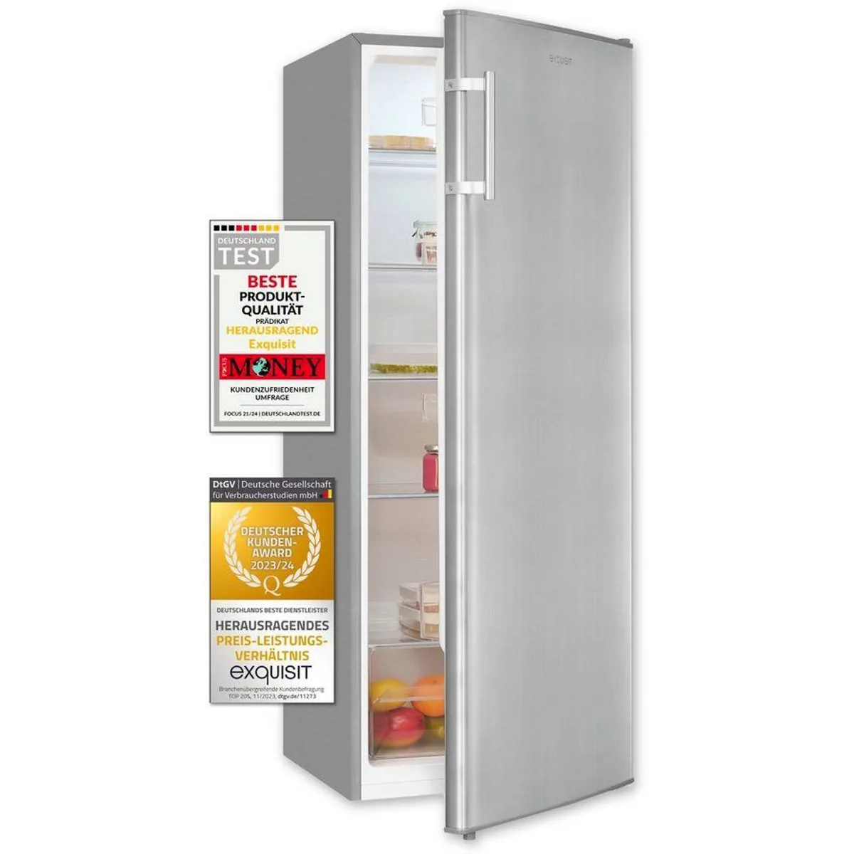 exquisit KS320-V-H-040D Vollraumkühlschrank, 242 l Volumen, fünf Glasablagen, Gemüseschublade 3
