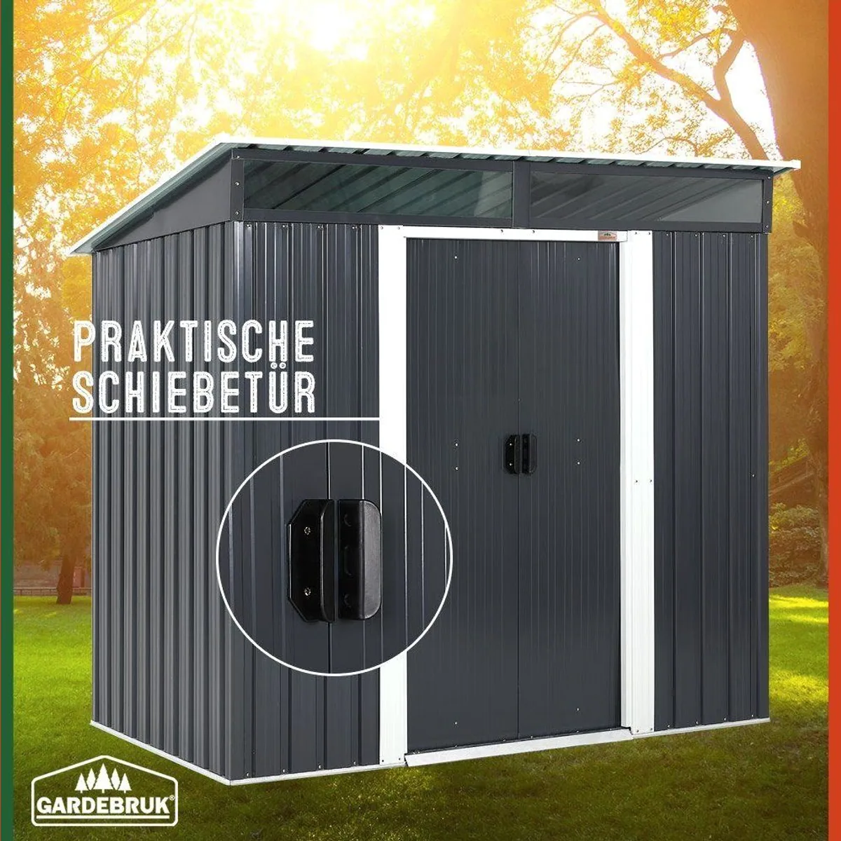 Gardebruk Gerätehaus L, 3,4 m³ mit Fundament, anthrazit — Schiebetür, 2 Fenster, Kantenschutz 2