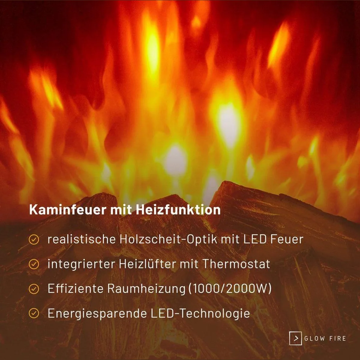 GLOW FIRE Focus Elektrokamin, realistisches Flammenspiel, energiesparend, regulierbare Heizung 3