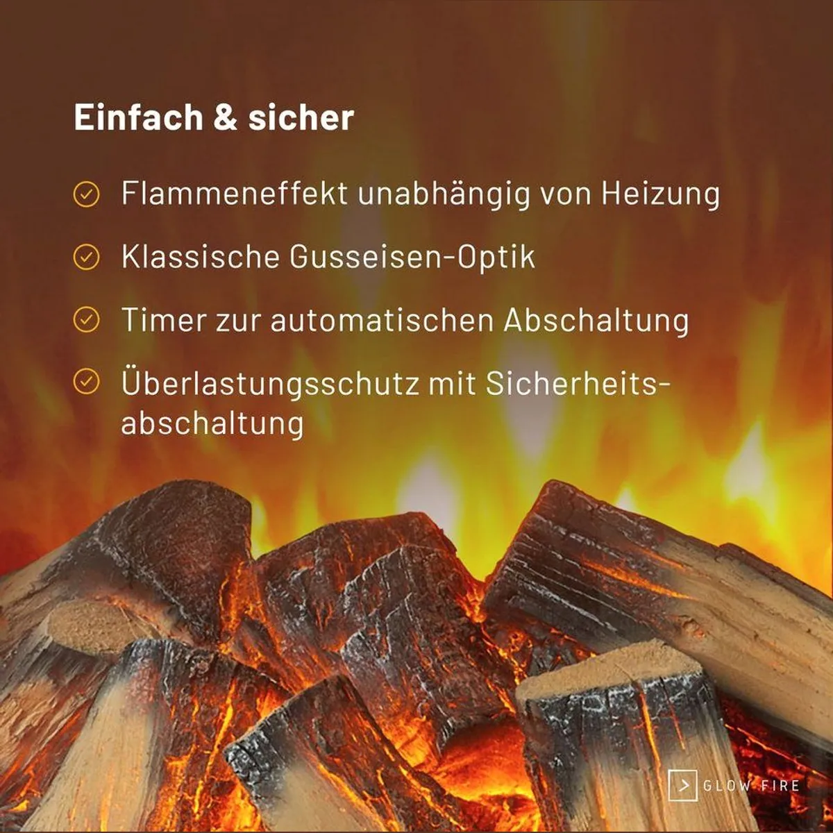 GLOW FIRE Focus Elektrokamin, realistisches Flammenspiel, energiesparend, regulierbare Heizung 5