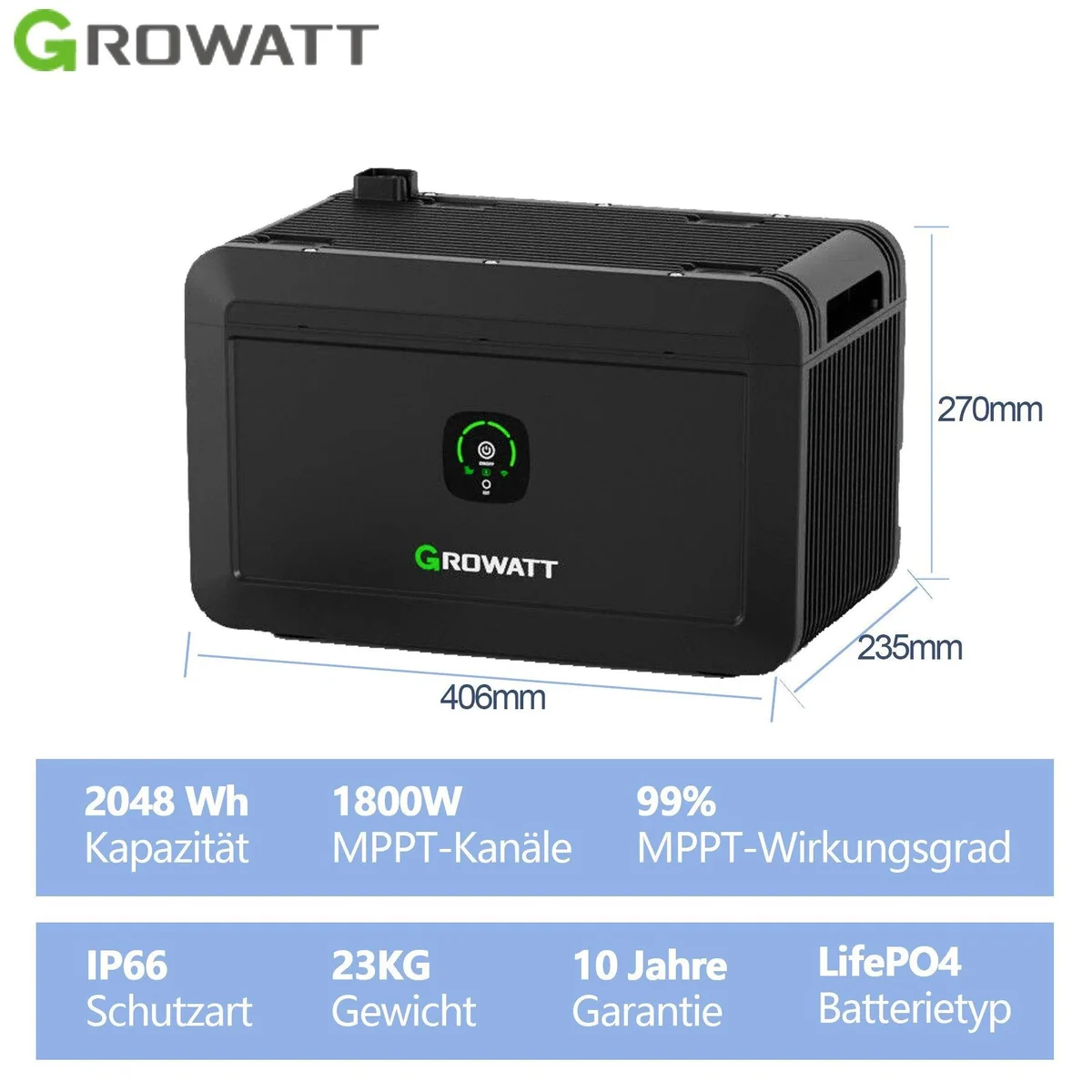 Growatt NOAH 2000 Balkonkraftwerk, 2048Wh Kapazität, Smart App Control 3