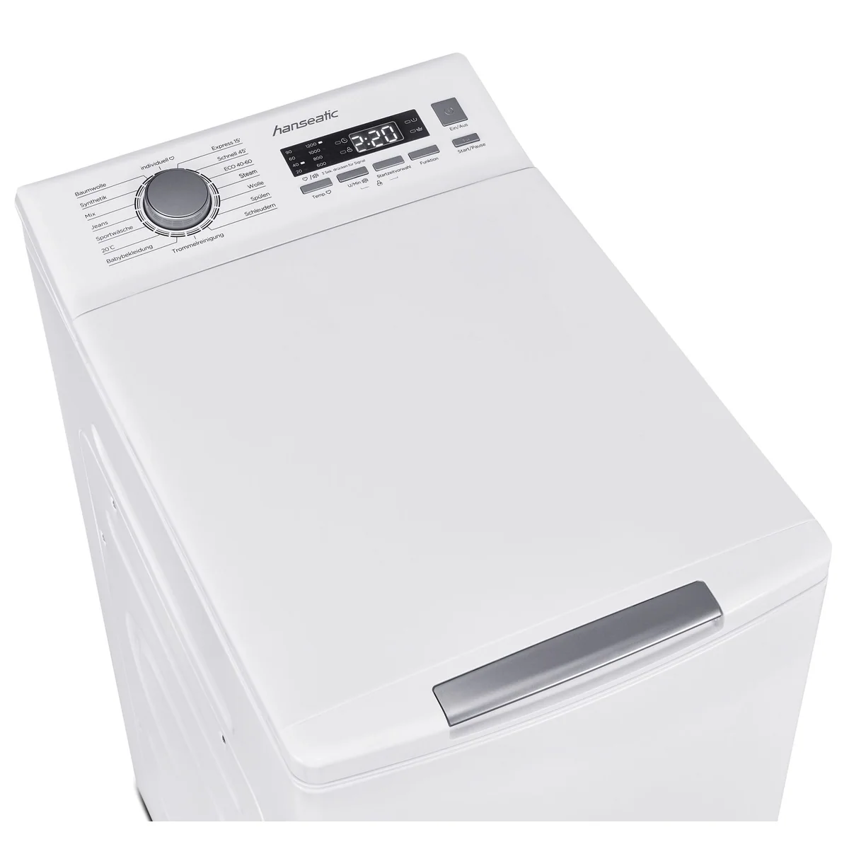 Hanseatic HTW7512A Toplader, 7,5 kg Fassungsvermögen, Schaumsensor, Aqua Stop 2