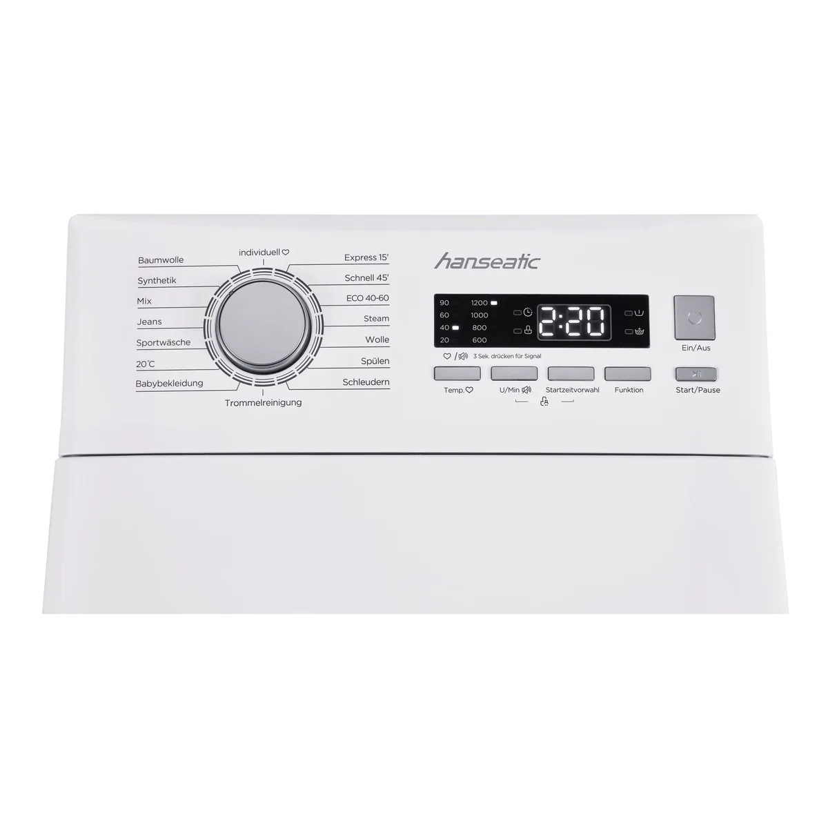 Hanseatic HTW7512A Toplader, 7,5 kg Fassungsvermögen, Schaumsensor, Aqua Stop 3