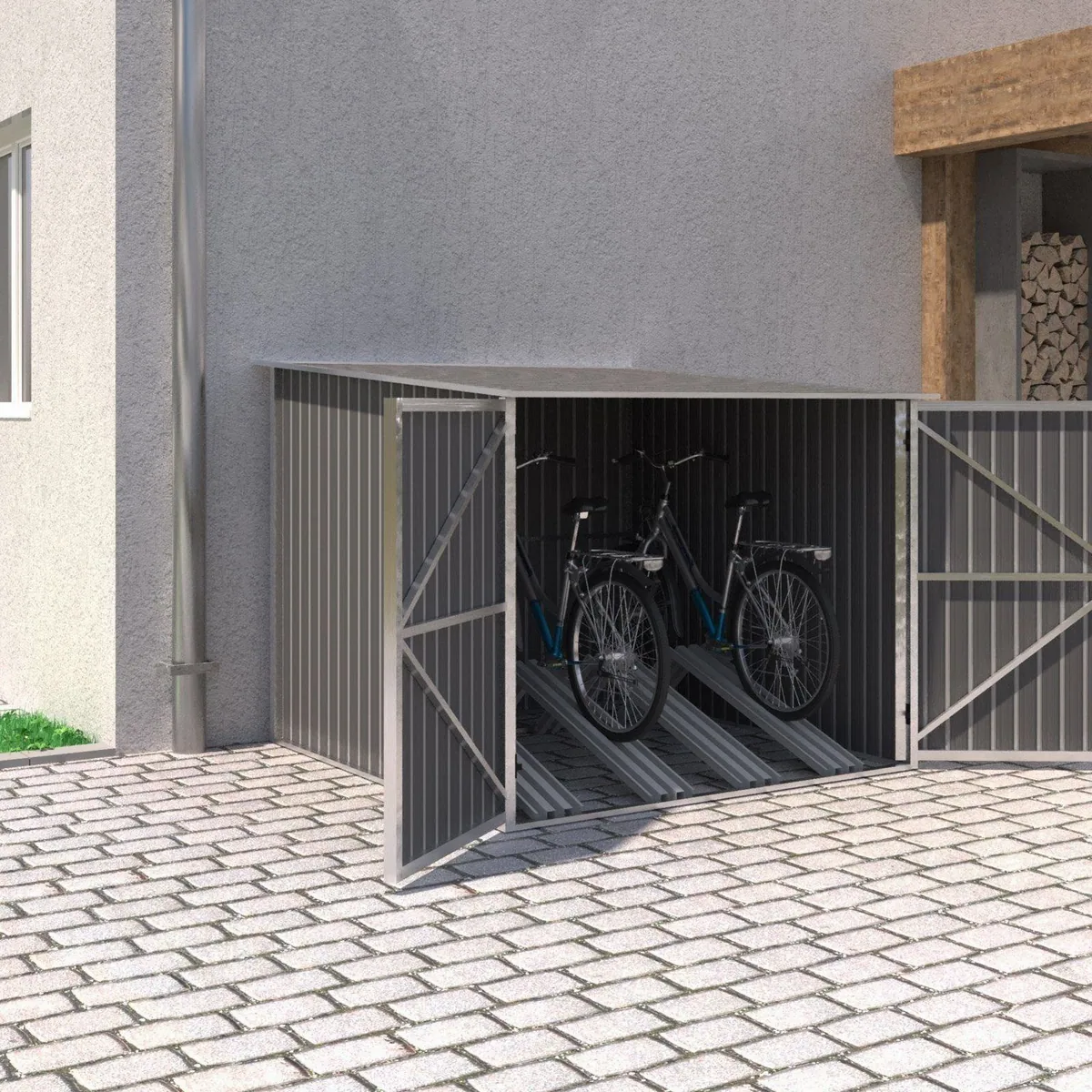 HATTORO Fahrradgarage, stabiler Schutz für bis zu 4 Fahrräder, grau 2
