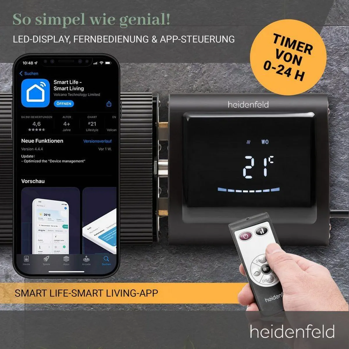 Heidenfeld Inferno DH700 Dunkelheizstrahler, 3200 W, App-Steuerung, IP44 — ideal für drinnen & draußen 4