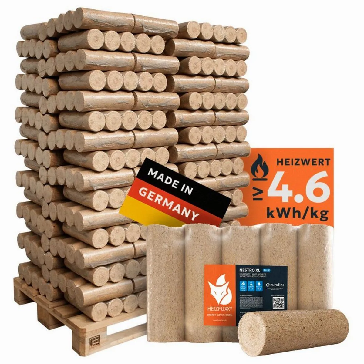 HEIZFUXX Nestro XL Blue Holzbriketts, hoher Heizwert, geringe Aschebildung, praktische Handhabung