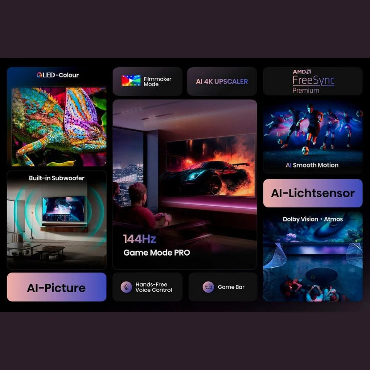 Hisense 100E7Q PRO QLED-Fernseher, 4K Ultra HD, 144Hz Gaming, Dolby Vision IQ 5