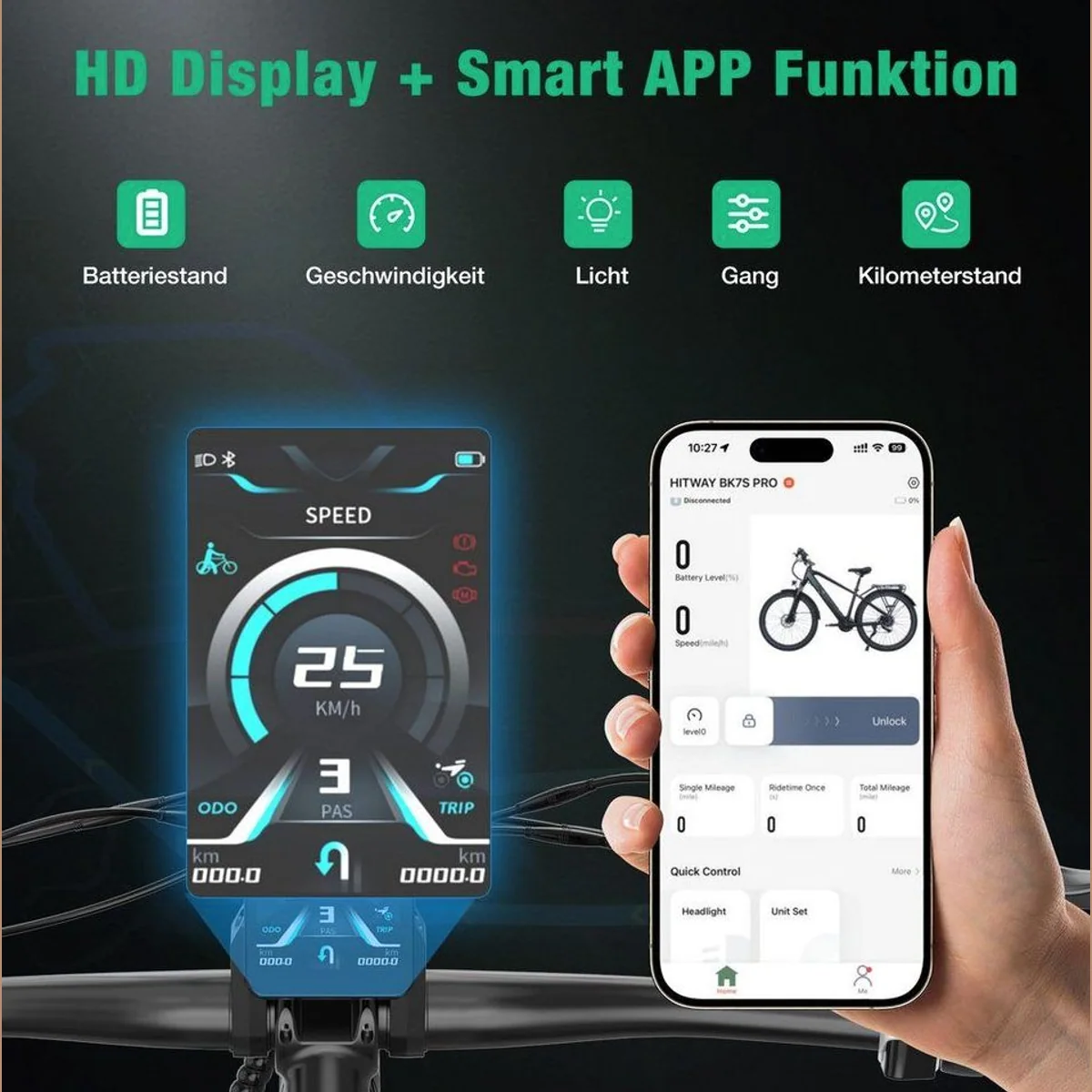 HITWAY E-Bike BK7S PRO, 27.5 Zoll, 21 Gänge, NFC-App-Steuerung 2