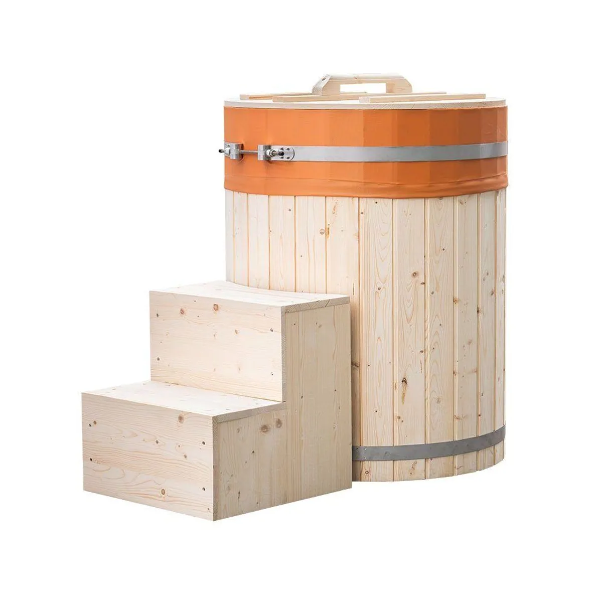 HOME DELUXE Badefass ARUM, aus nordischer Fichte, inkl. Treppe & Abdeckung — für 1 Person, 375 l 3